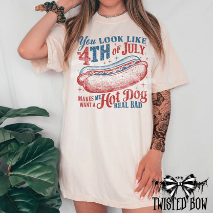 4th of July Hot Dog T-Shirt | Vintage Washed Tee