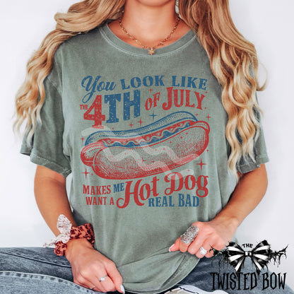 4th of July Hot Dog T-Shirt | Vintage Washed Tee