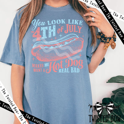 4th of July Hot Dog T-Shirt | Vintage Washed Tee