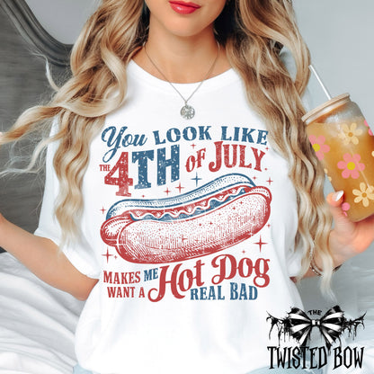 4th of July Hot Dog T-Shirt | Vintage Washed Tee